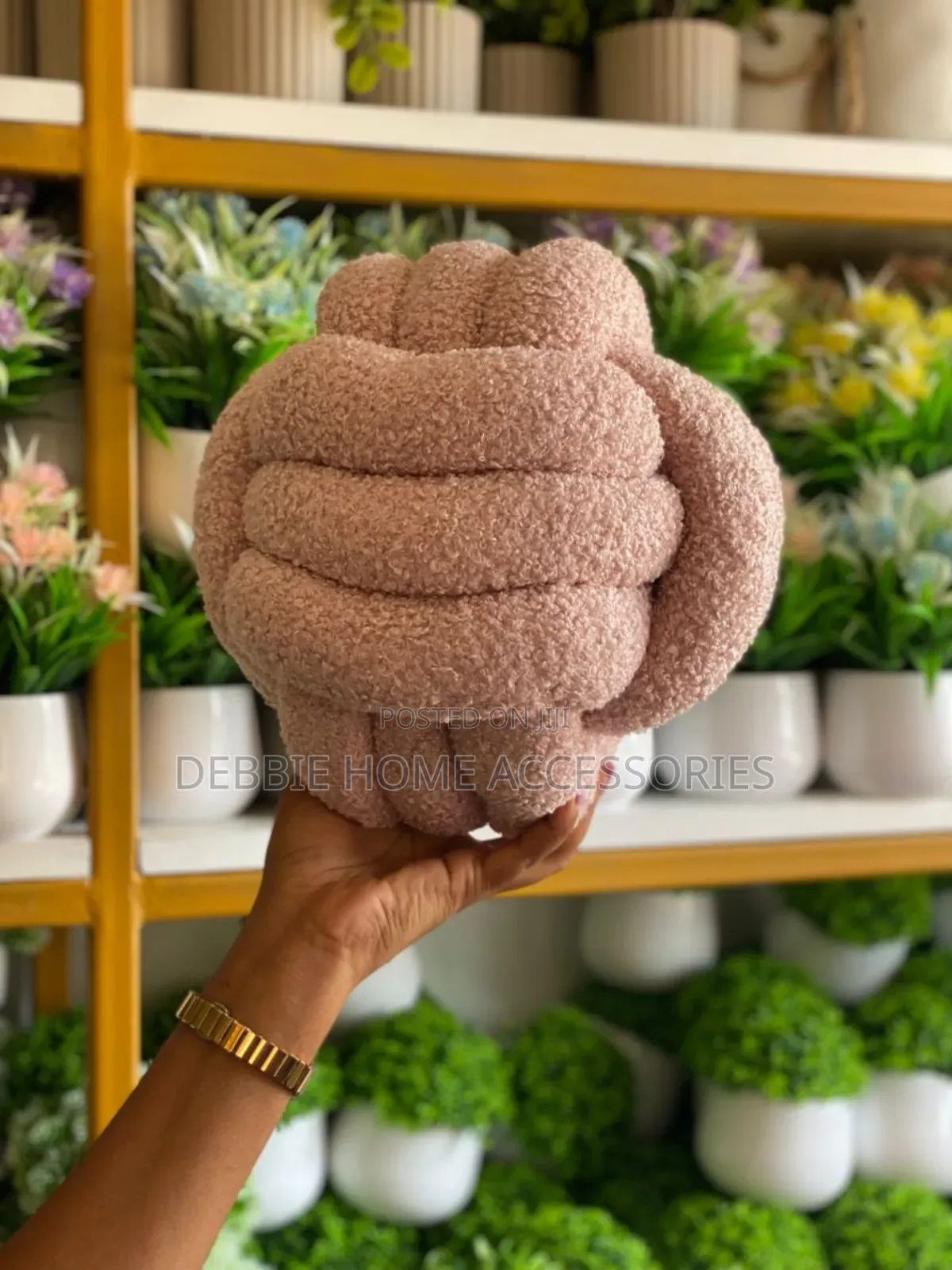 Knotted Plush Ball Design Round Pillow-Cotton 22cm