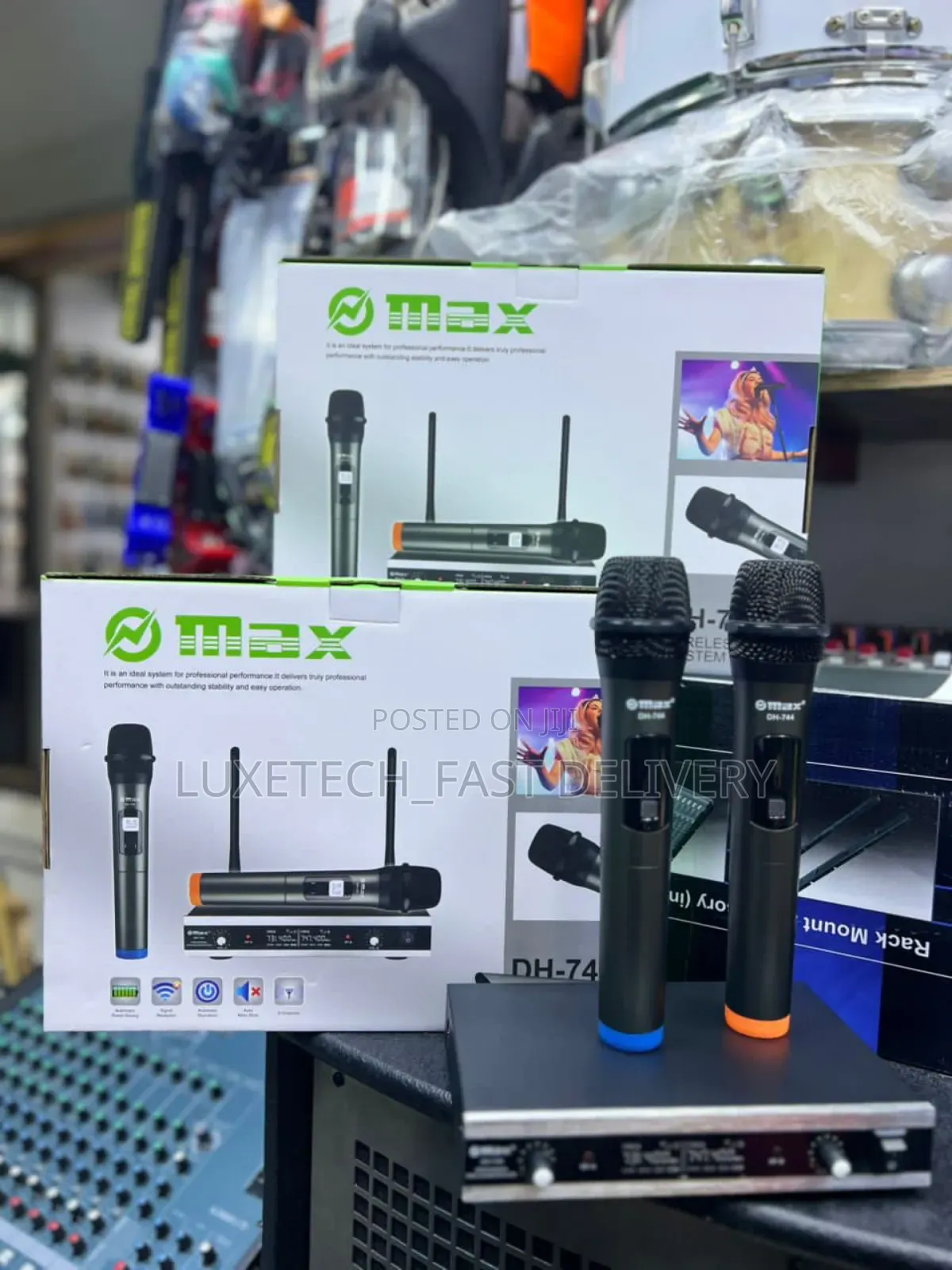 Max Dh-744 Dual Channel Uhf Wireless Microphone (2 Mics)