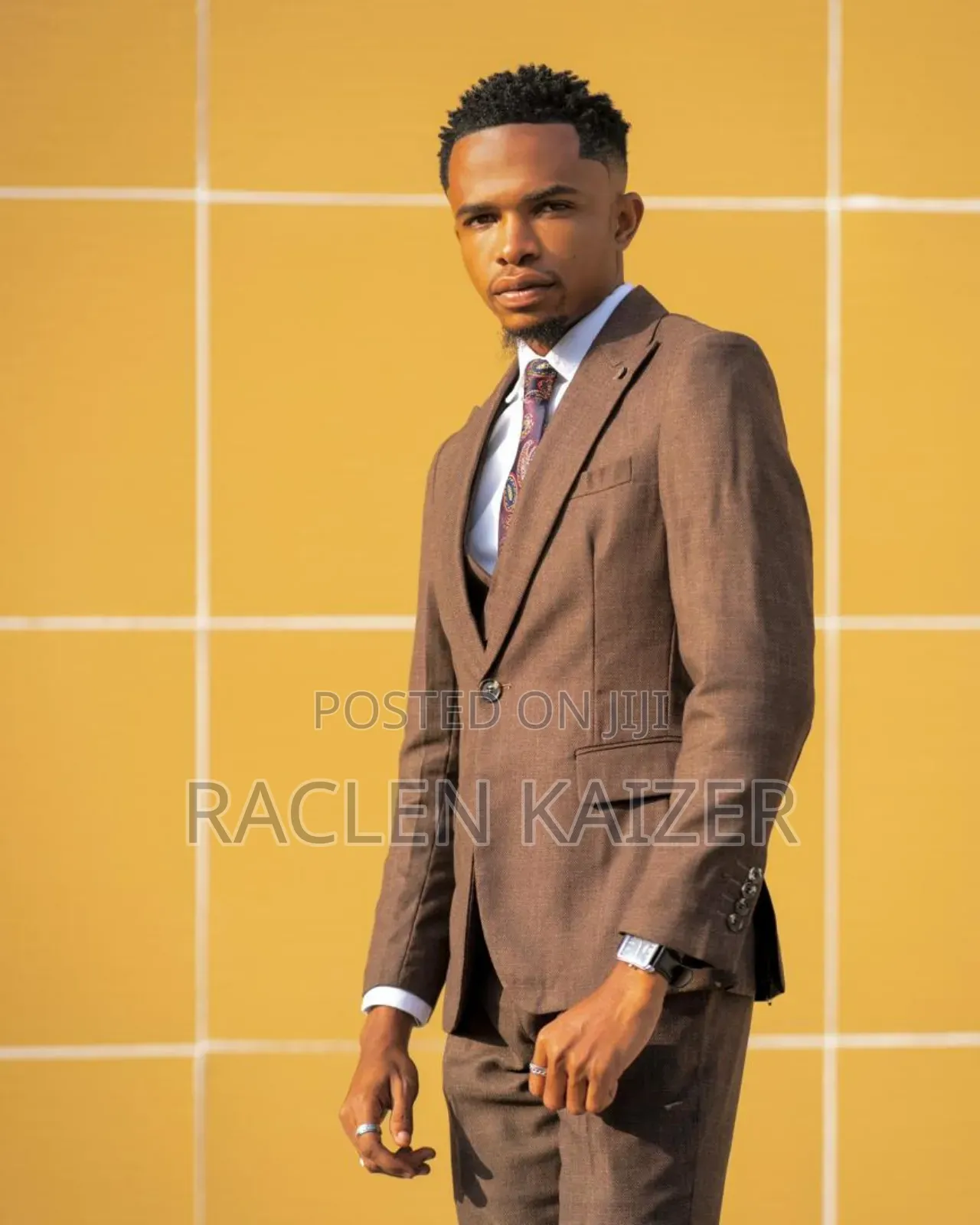 A Subtle Textured Pattern Suits, Featuring a Brown Color