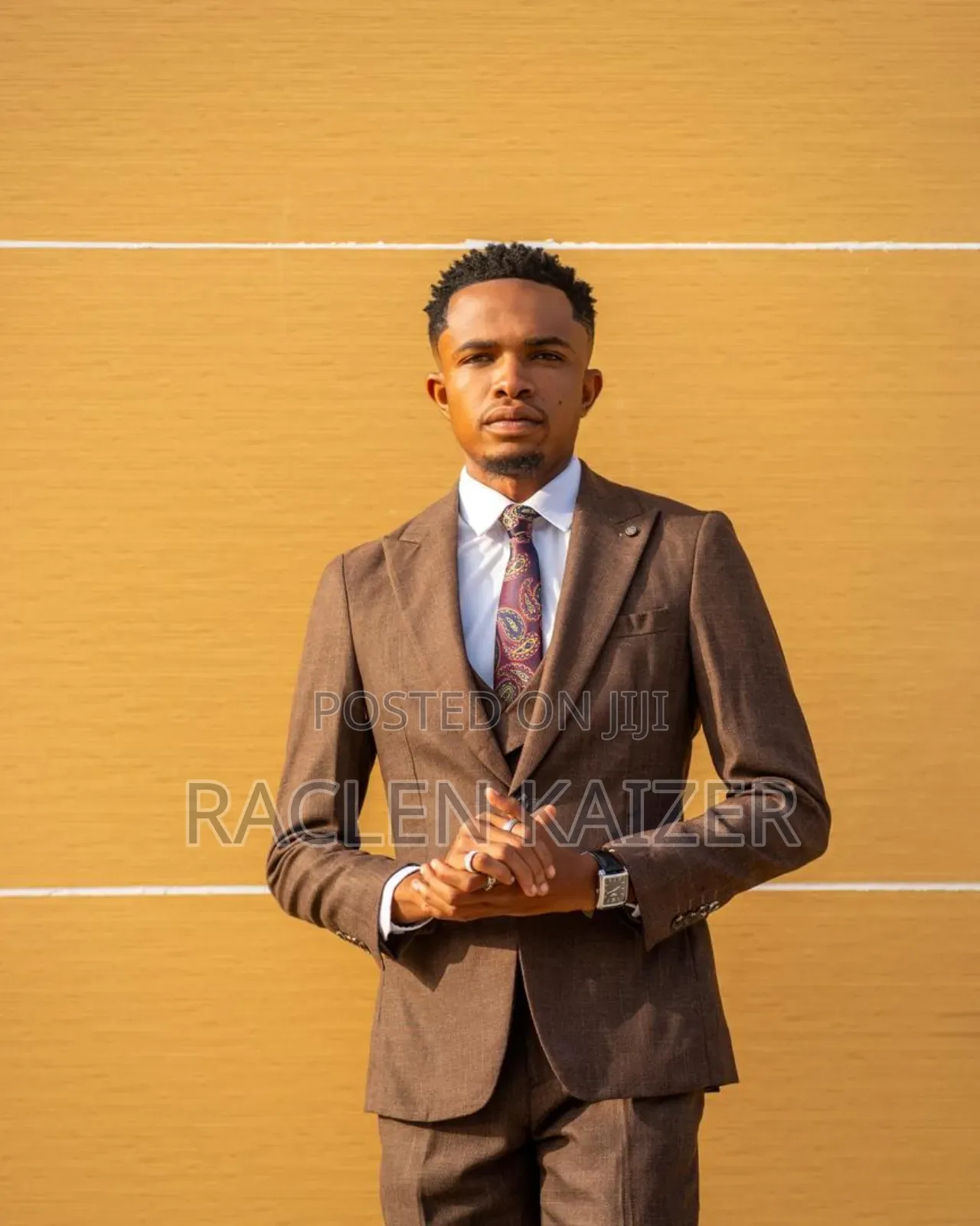 A Subtle Textured Pattern Suits, Featuring a Brown Color
