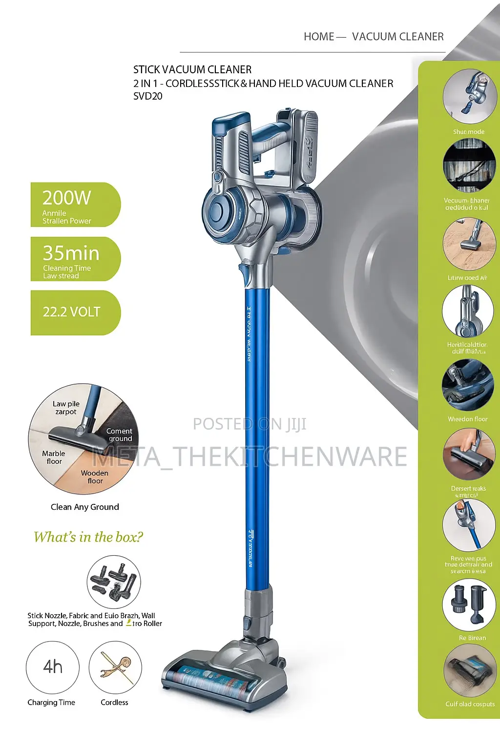 Kenwood Cordless Vacuum Cleaner 2-in-1 200w Svd20.000bl