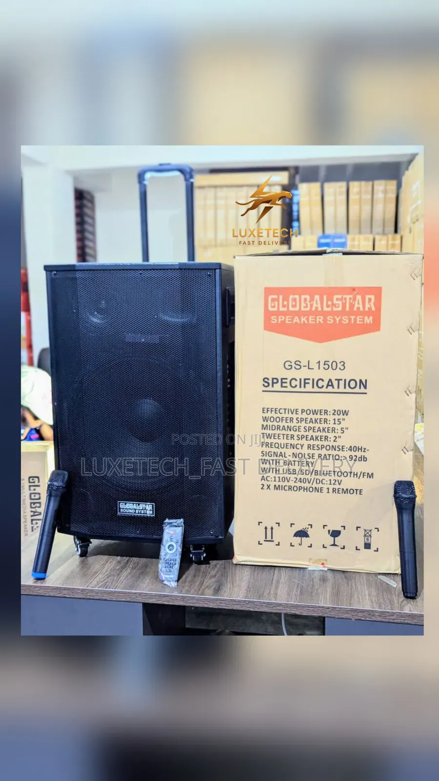 Global Rechargeable Speaker With 2 Wireless Microphone
