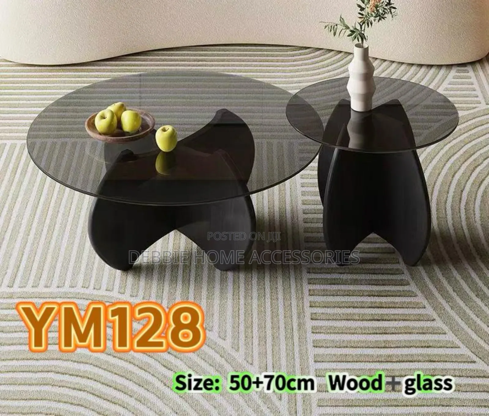 Modern Round Glass Table With Solid Wood Legs