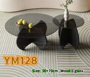 Modern Round Glass Table With Solid Wood Legs