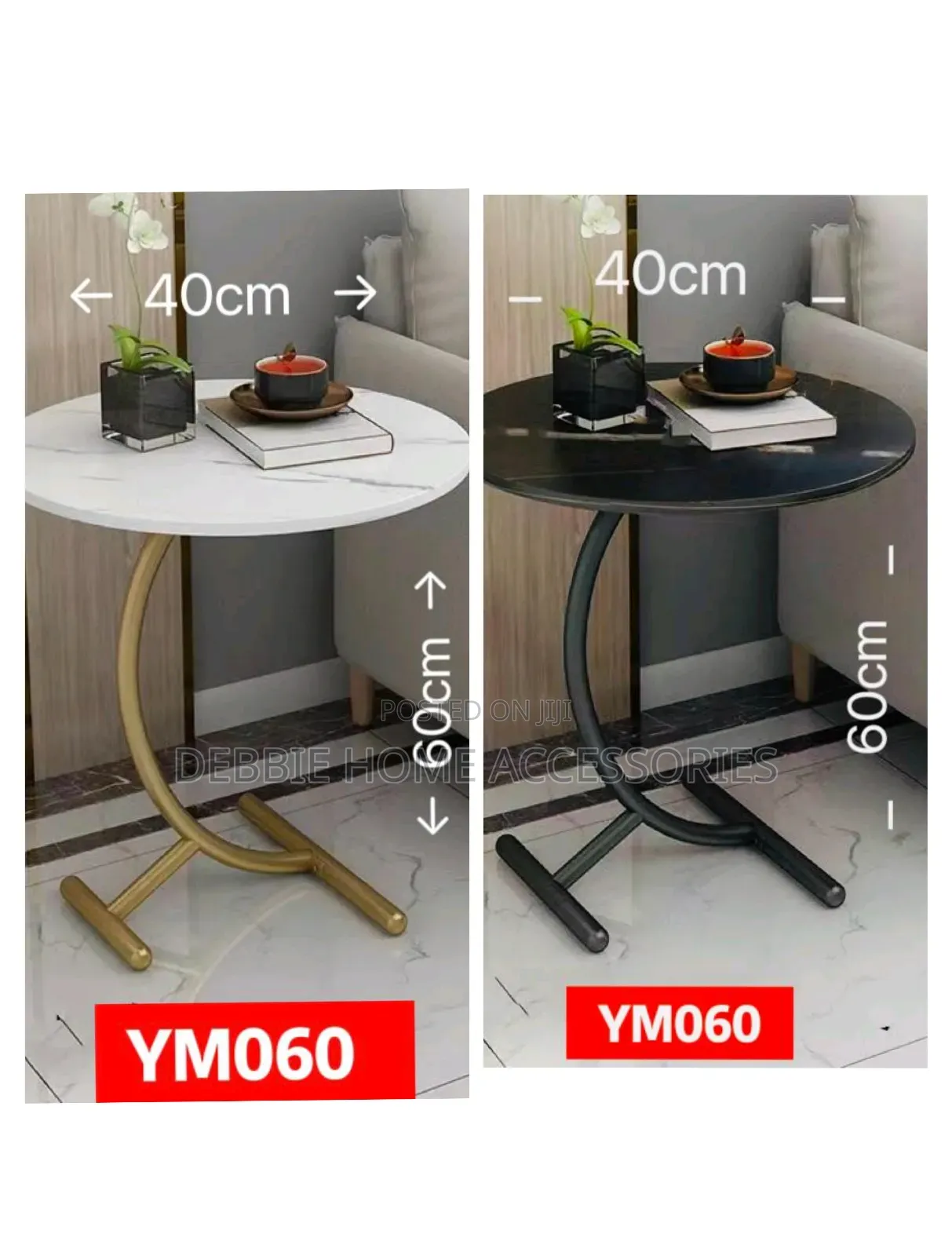 Round C-Shaped Side Table, 2-Tier Sintered Stone Tray Coffee Table