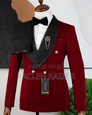 A Double-Breasted Tuxedo Suit in a Rich Burgundy Color