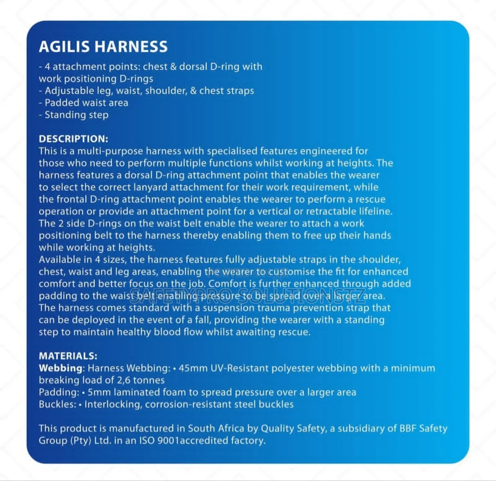 Bova Full Body Harness (Agilis Harness)