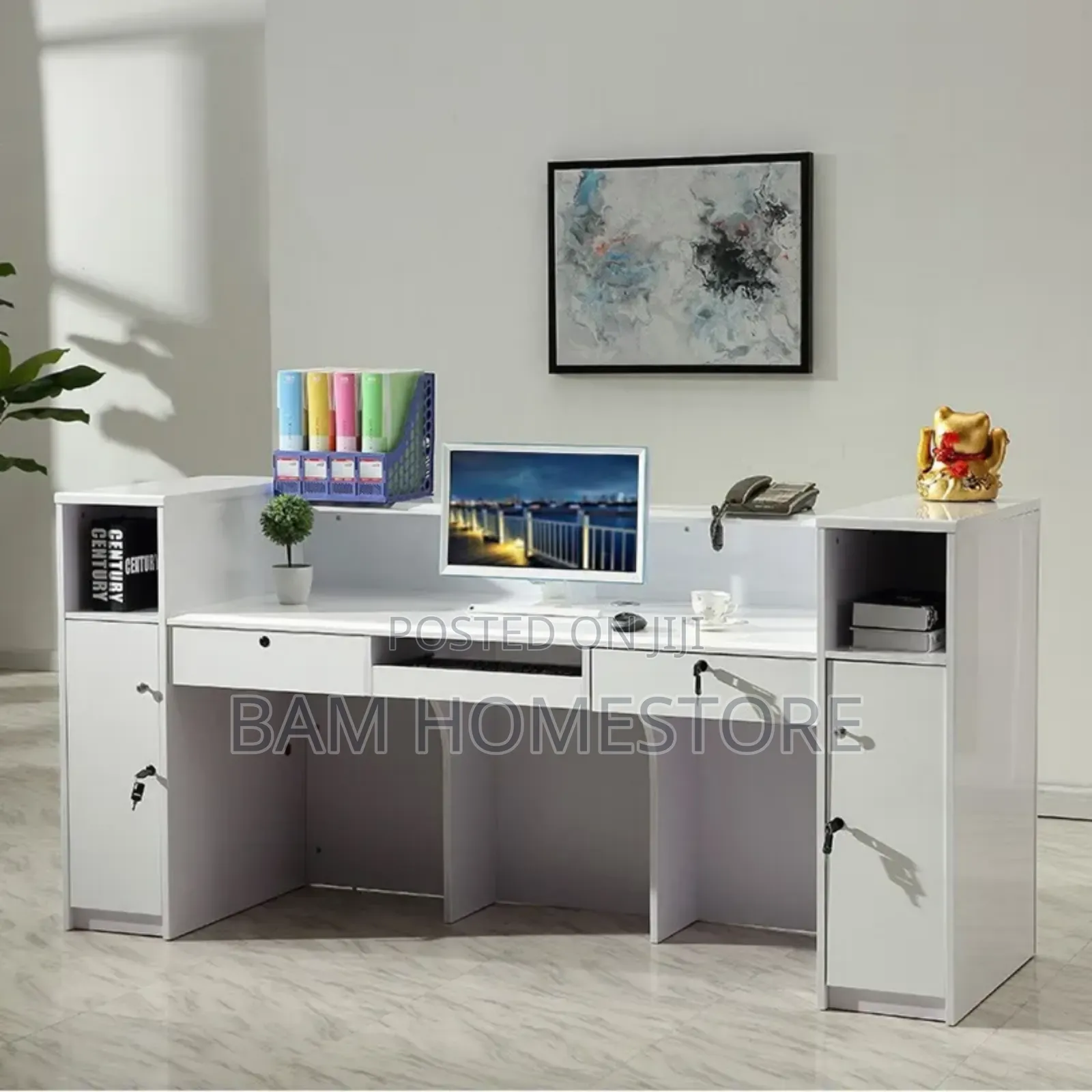 Luxury Grand White Black Reception /Counter Table - 160cm/180cm