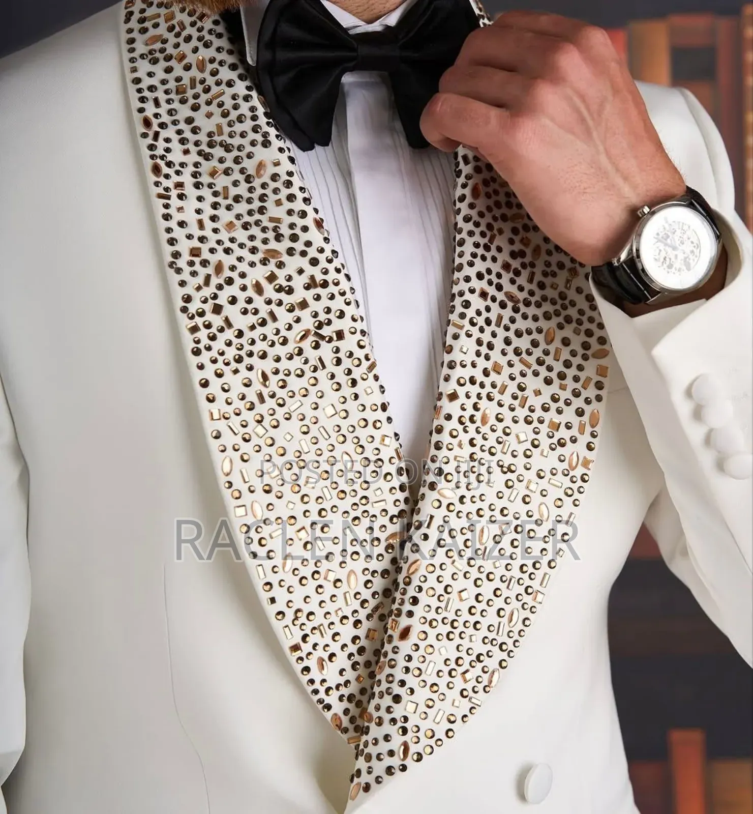 White Jacket Suit With Sparkling Embellishments Along the Lapel