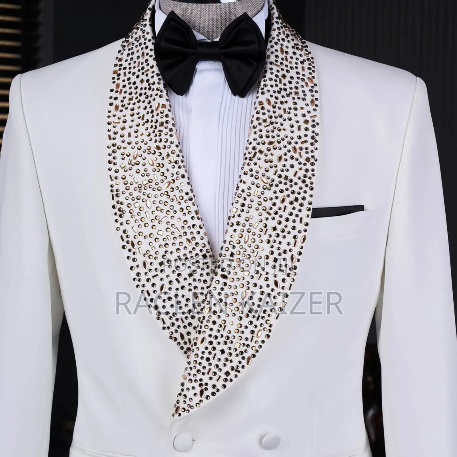 White Jacket Suit With Sparkling Embellishments Along the Lapel