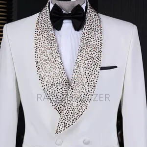 White Jacket Suit With Sparkling Embellishments Along the Lapel