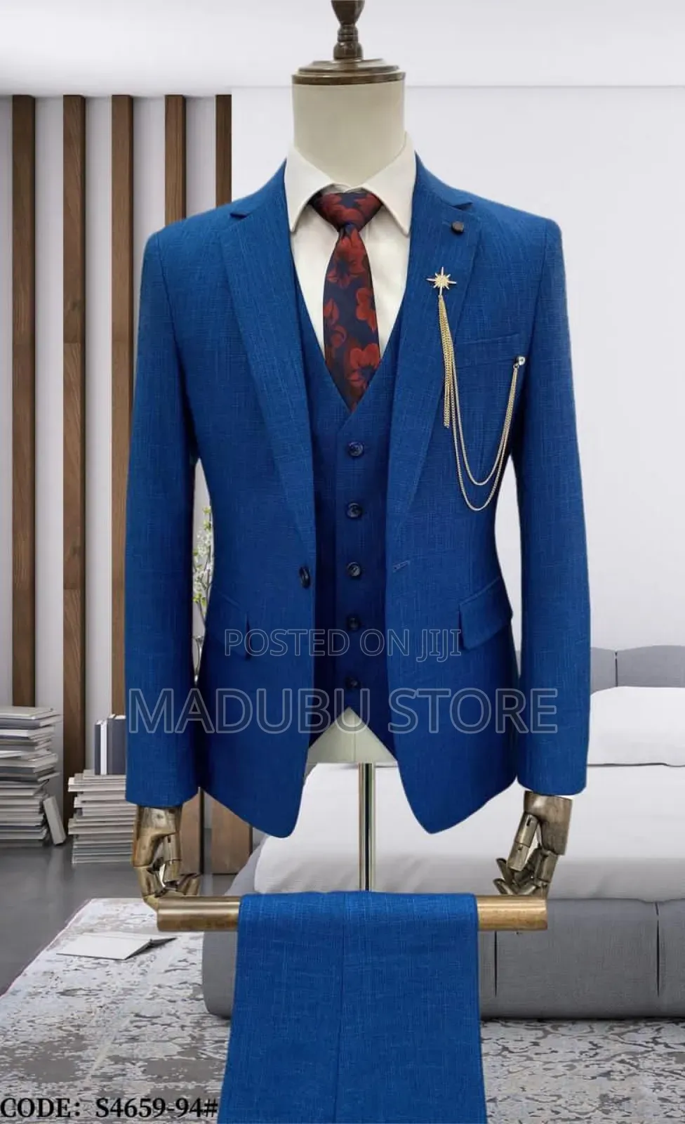 Men's Three Piece Suite With Three Button Half Coat