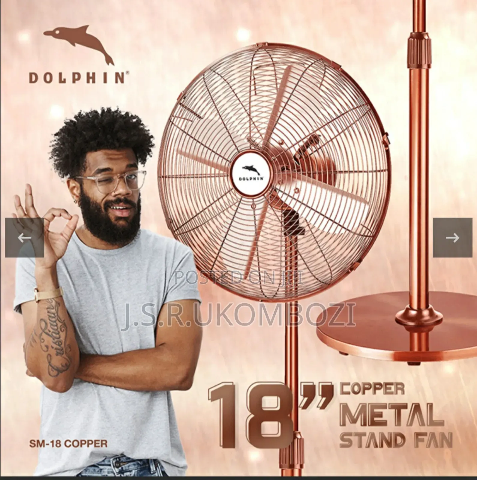 Dolphin 18" Stand Metal Fan, Black Silver