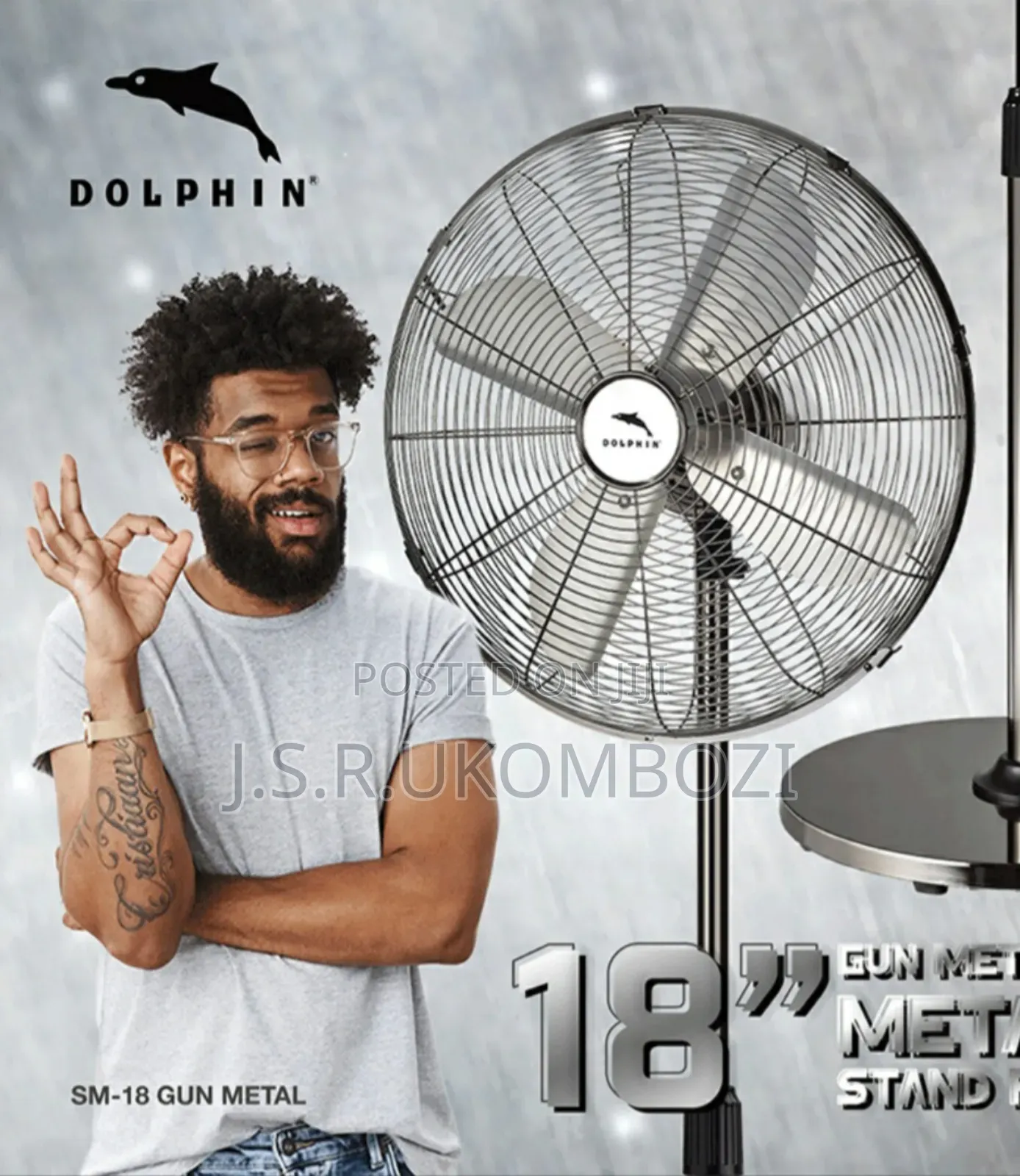 Dolphin 18" Stand Metal Fan, Black Silver