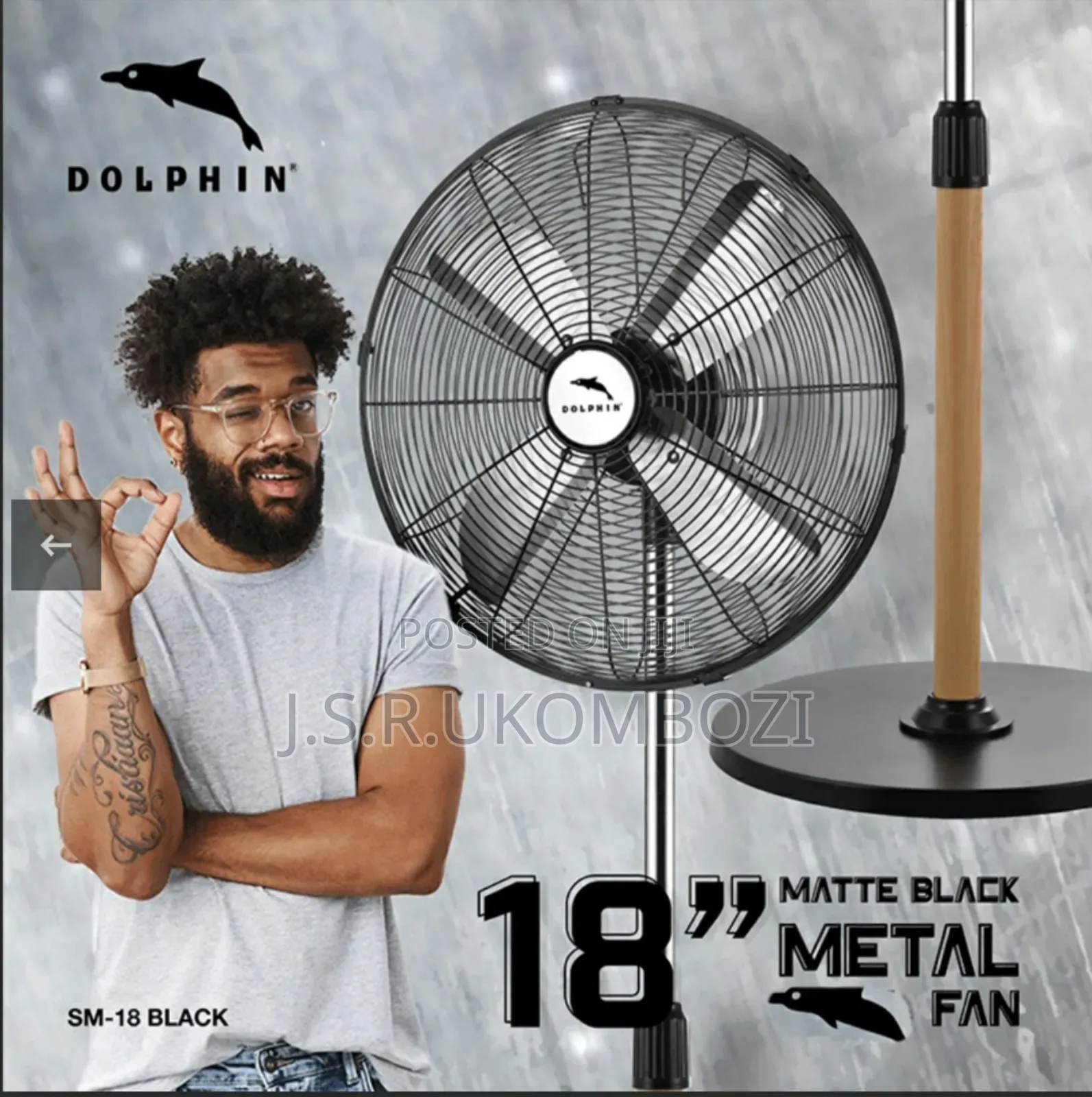 Dolphin 18" Stand Metal Fan, Black Silver