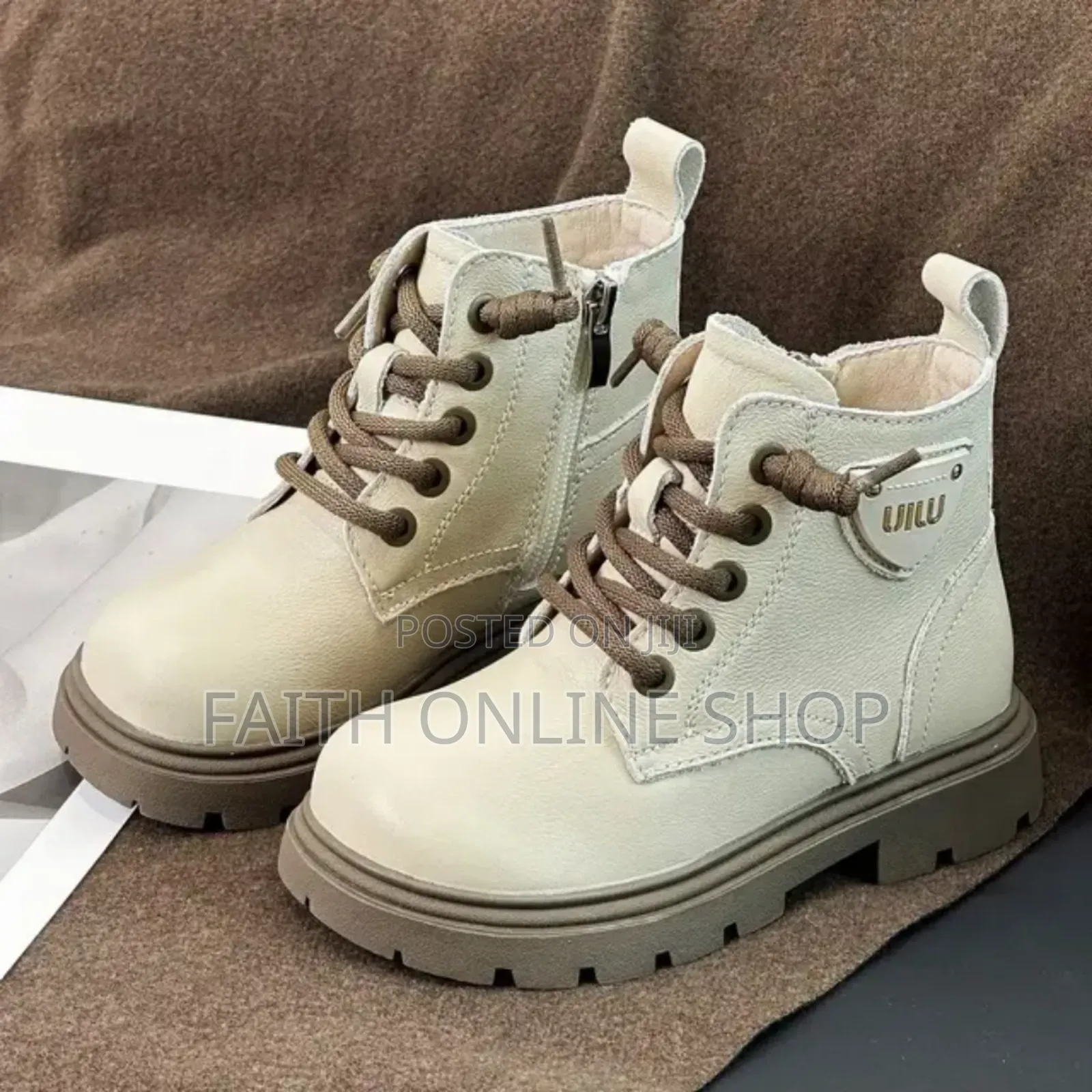 Genuine Leather Rubber Beige Ankle Boots Kid Toddler Fashion