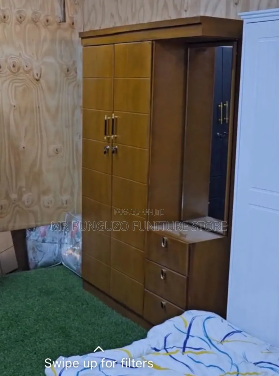Kabati Milango Miwili Na Dressing Pembeni Langi Ya Mkongo