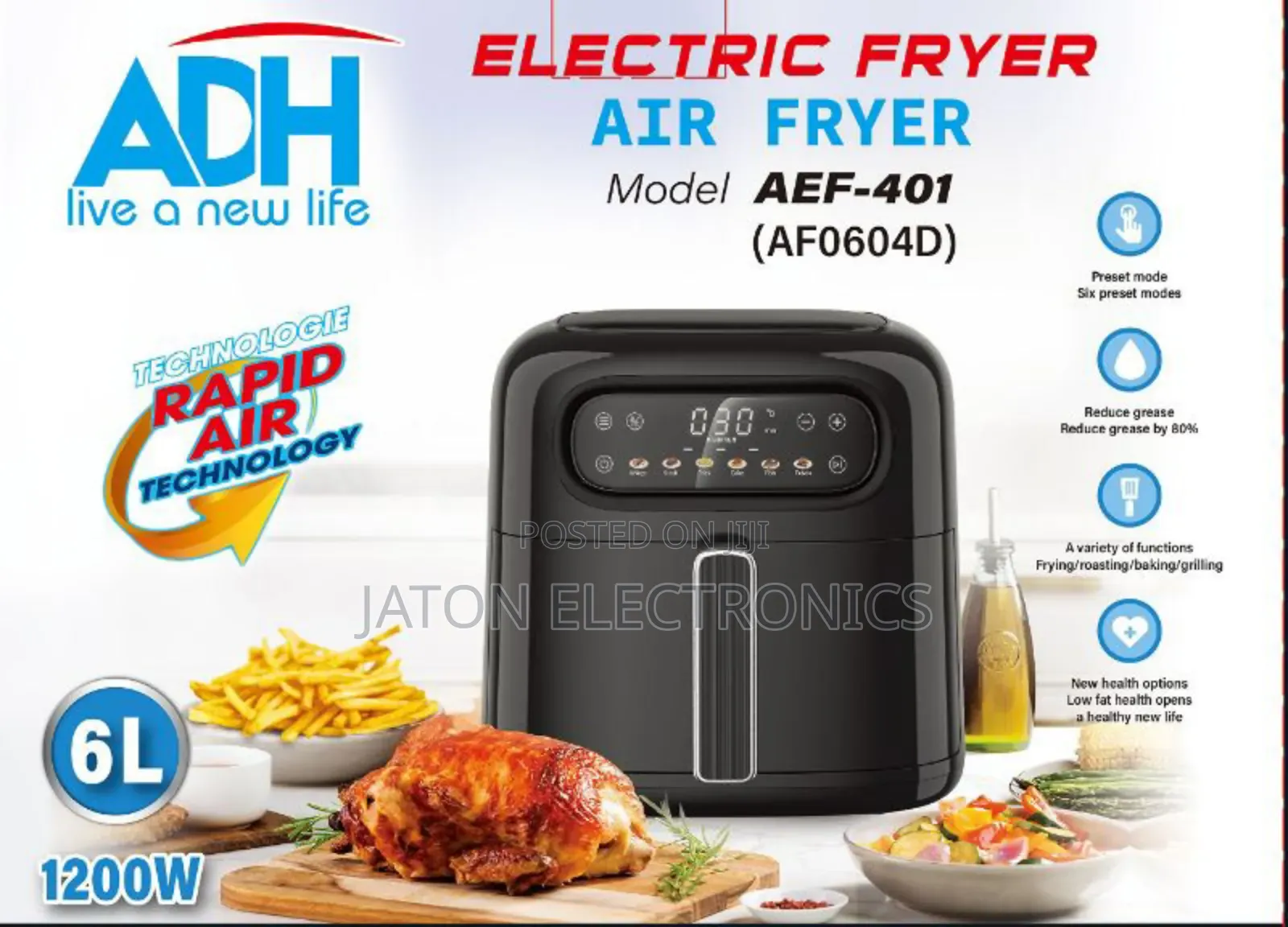 Adh Electric Air Fryer 6 Liter