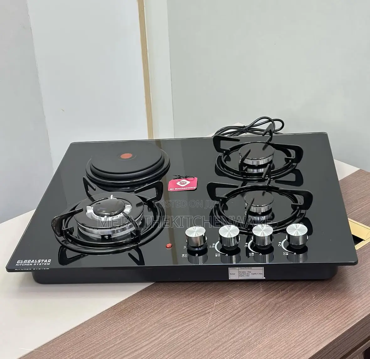 Globalstar Cooktop 3 Gas 1 Electric Plate Tempered Glass