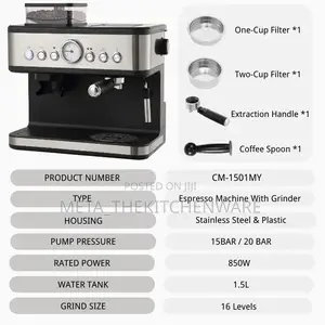 Dessini Espresso Coffee Maker With Grinder 2 in 1 850w 1.5l Ds-5310