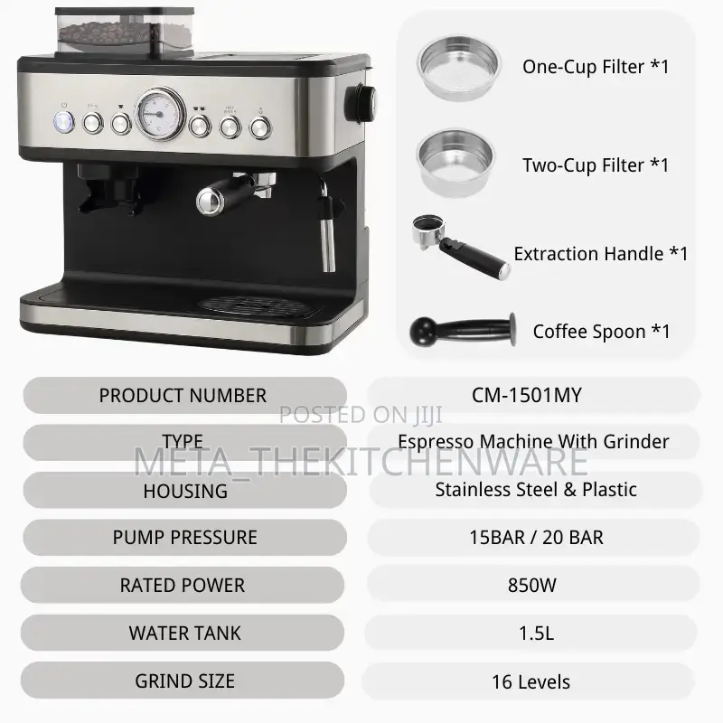 Dessini Espresso Coffee Maker With Grinder 2 in 1 850w 1.5l Ds-5310