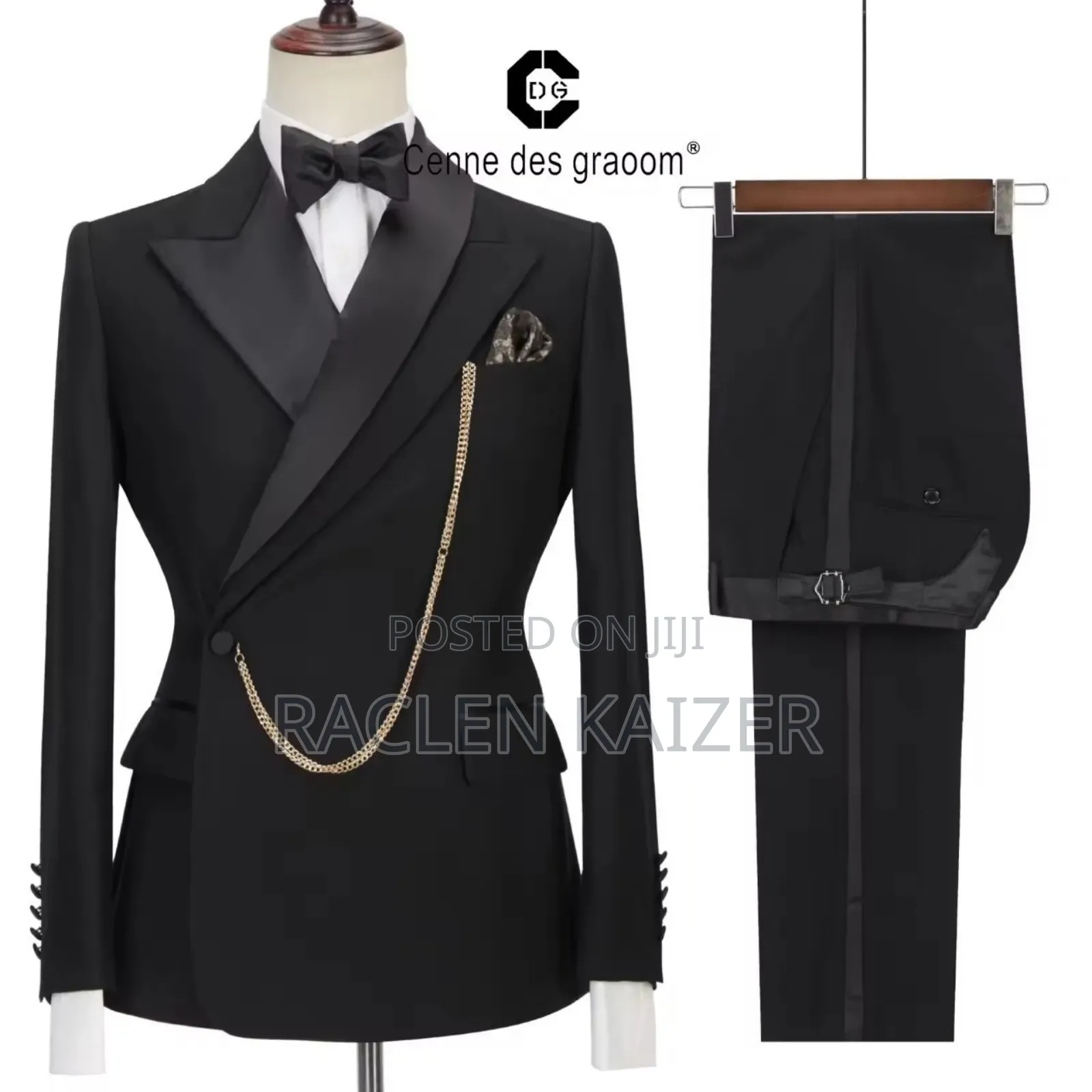 Black Tuxedo Suit With a Gold Chain