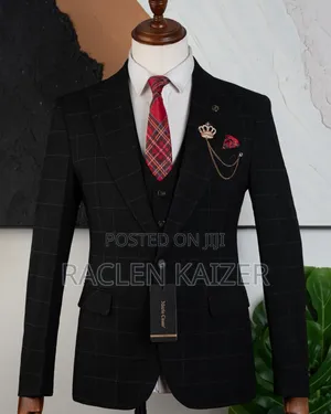 A Black Subtle Windowpane Check Pattern Suits