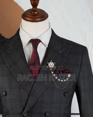 A Charcoal Gray Subtle Windowpane Check Pattern Suits