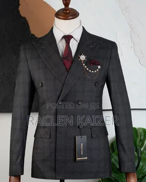 A Charcoal Gray Subtle Windowpane Check Pattern Suits