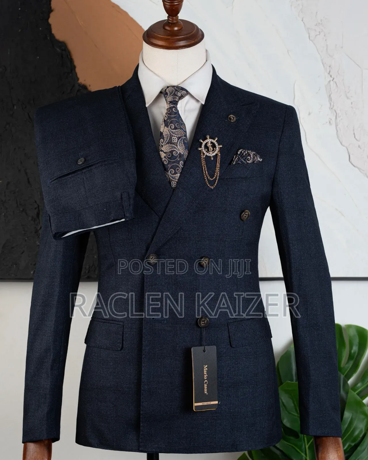 A Deep Navy Blue Subtle Windowpane Check Pattern Suits