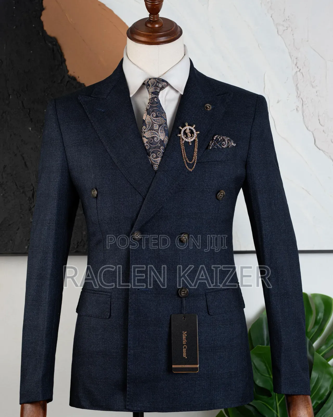 A Deep Navy Blue Subtle Windowpane Check Pattern Suits
