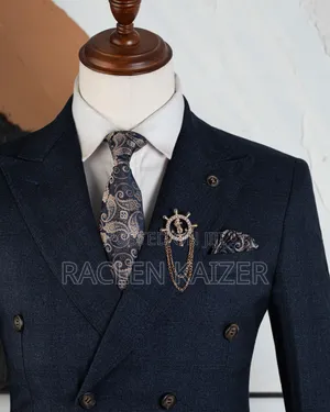 A Deep Navy Blue Subtle Windowpane Check Pattern Suits