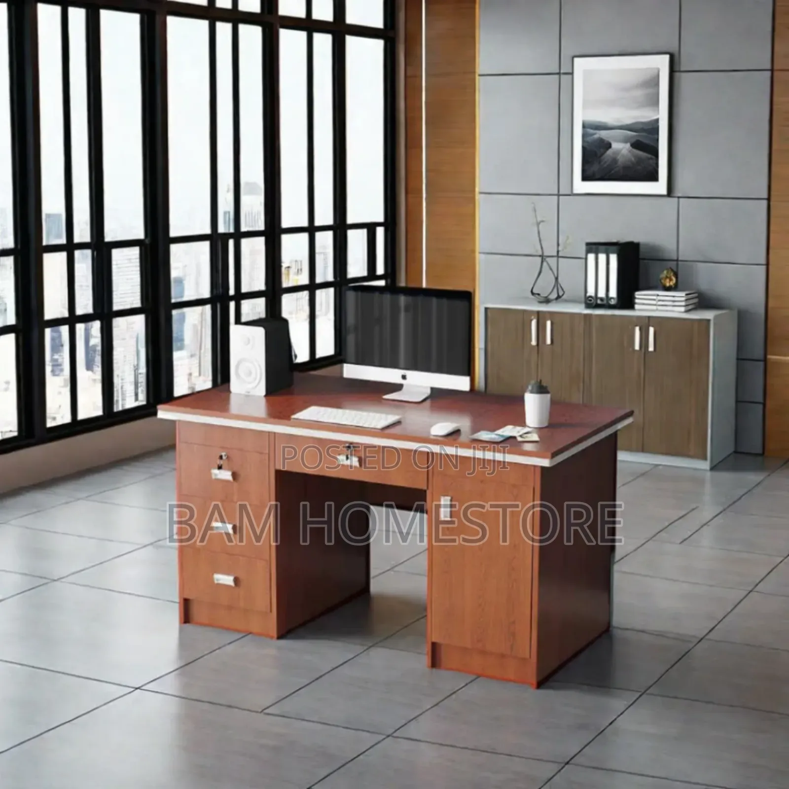 Wooden Office Desk With Cabinet and Lockable Drawers (120cm)