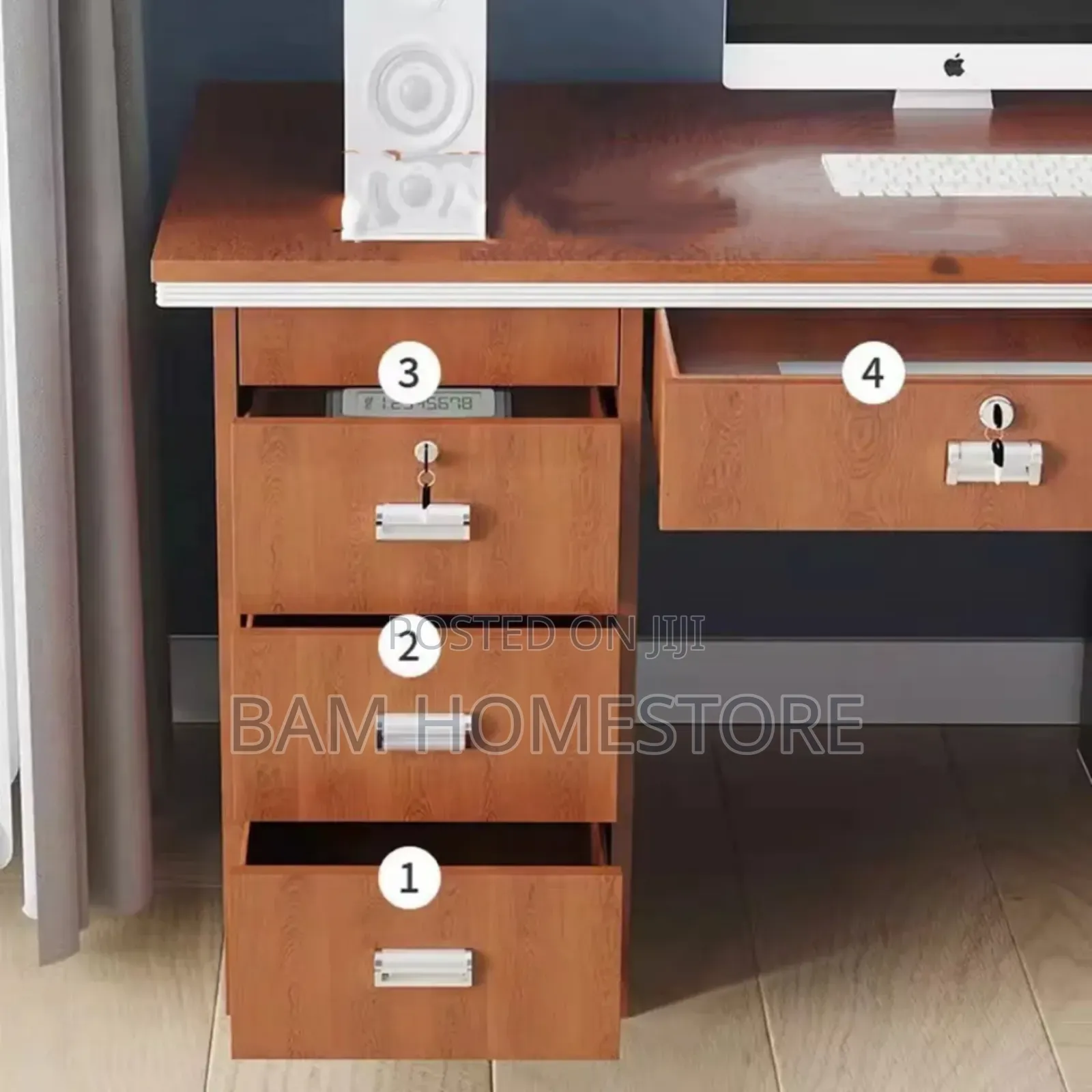 Wooden Office Desk With Cabinet and Lockable Drawers (120cm)