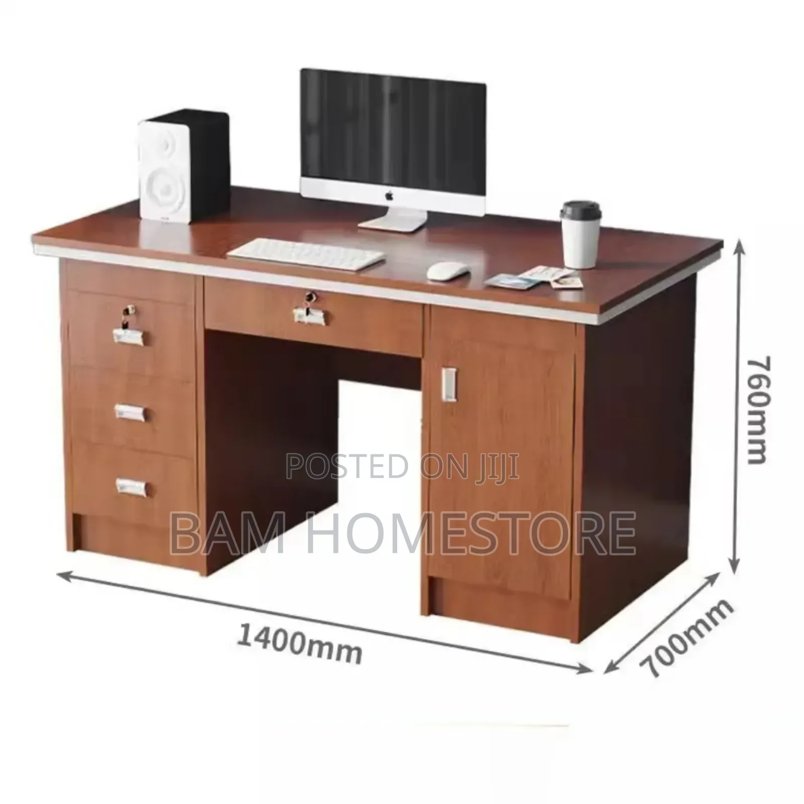 Wooden Office Desk With Cabinet and Lockable Drawers (120cm)