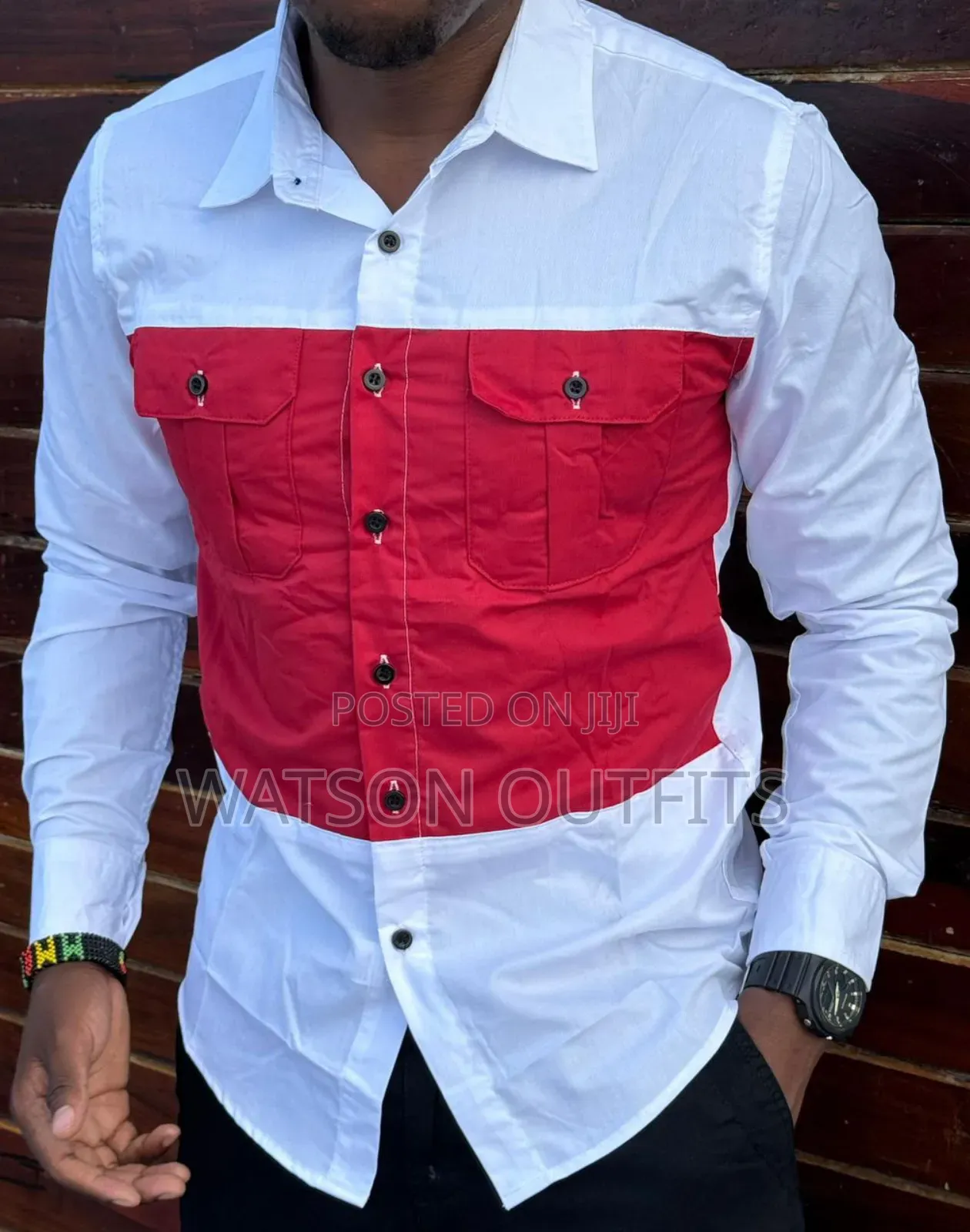 Mashati Kwa Wanaume Ya Vifungo Na Mifuko Miwili Original