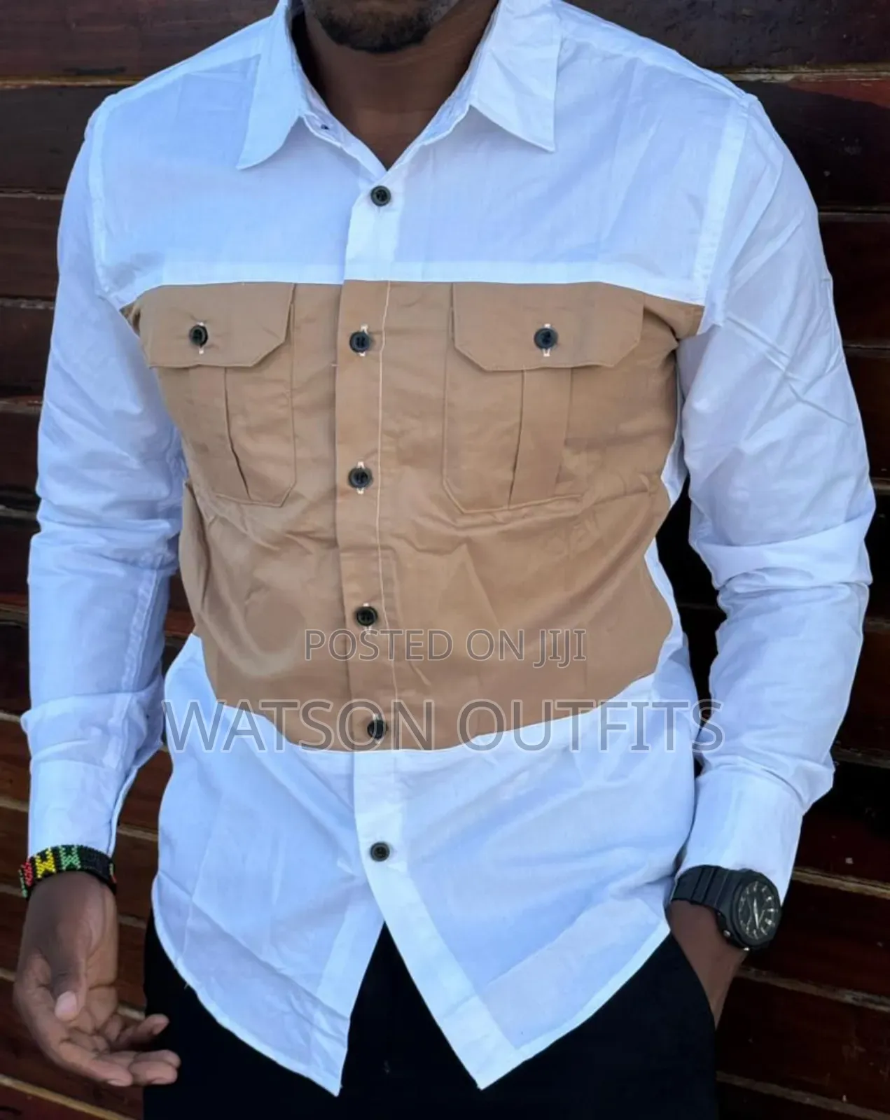 Mashati Kwa Wanaume Ya Vifungo Na Mifuko Miwili Original