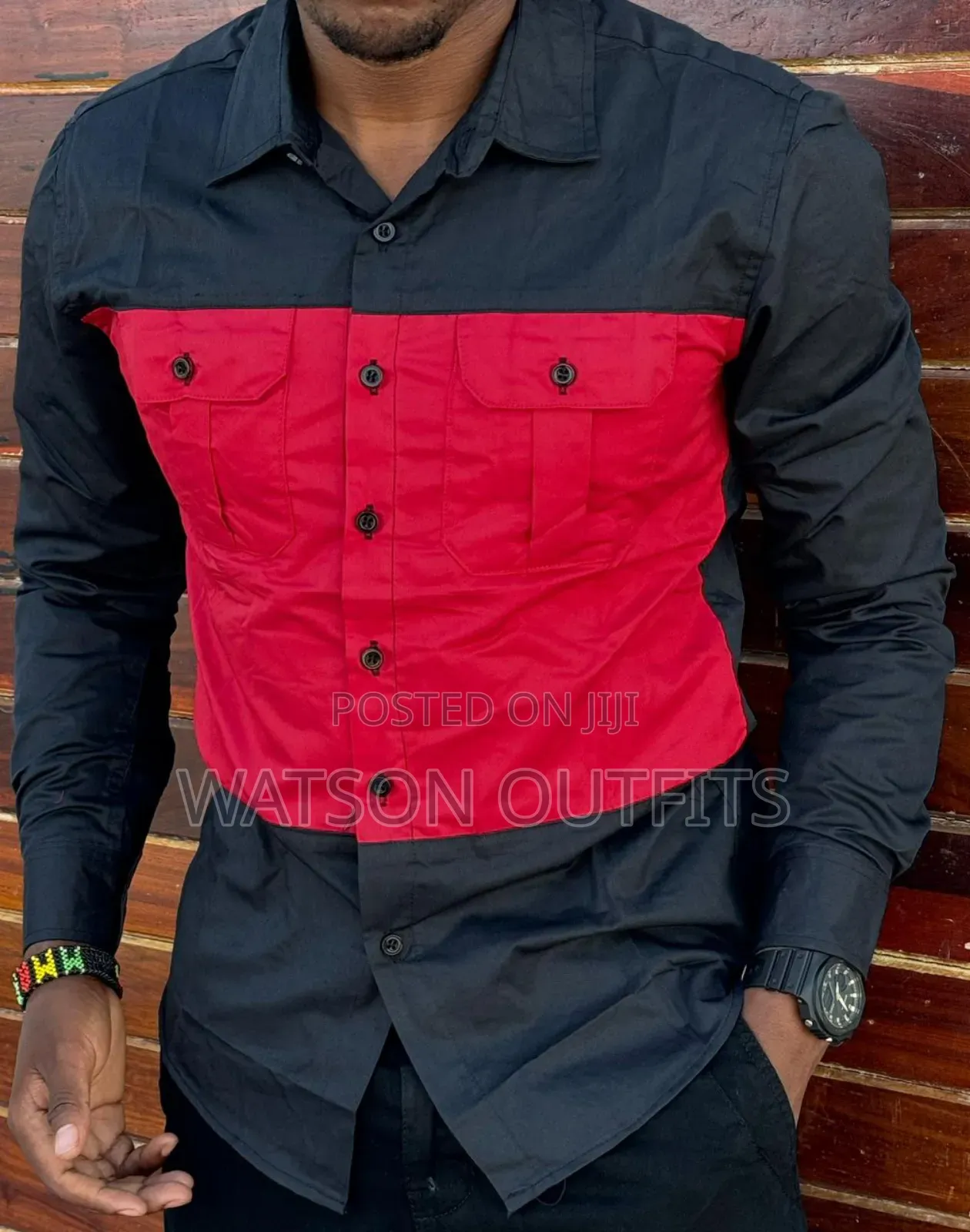 Mashati Kwa Wanaume Ya Vifungo Na Mifuko Miwili Original