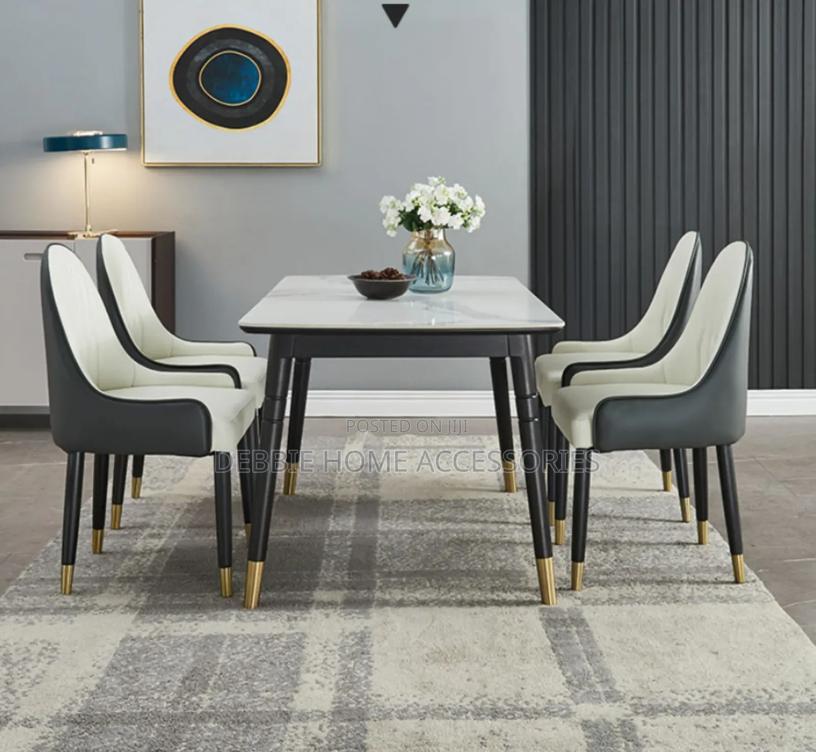 Marble Top Concrete Dining Table and Chair for Dining Room