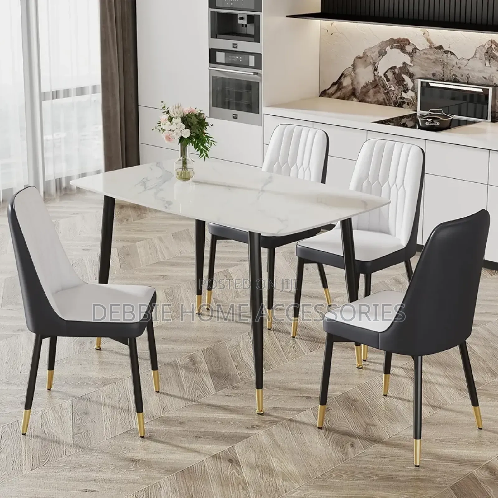 Marble Top Concrete Dining Table and Chair for Dining Room