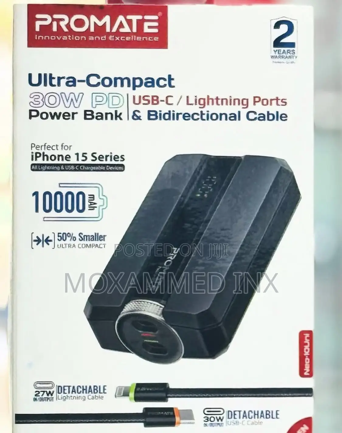 Promate Ultra-Compact 30w Pd|Usb-C / Lightning Ports Power Bank