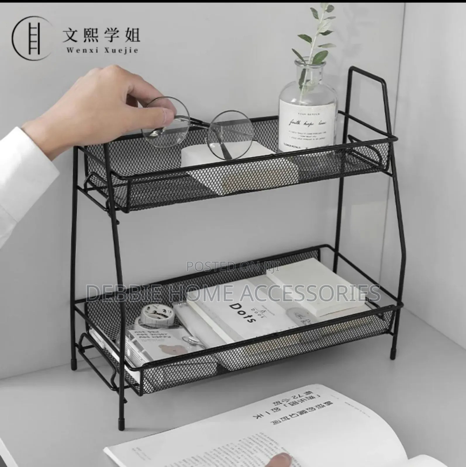 Two-Tier Metal Mesh Storage Rack for Home/Office Use
