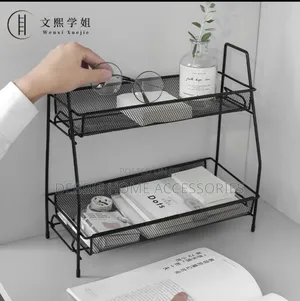 Two-Tier Metal Mesh Storage Rack for Home/Office Use