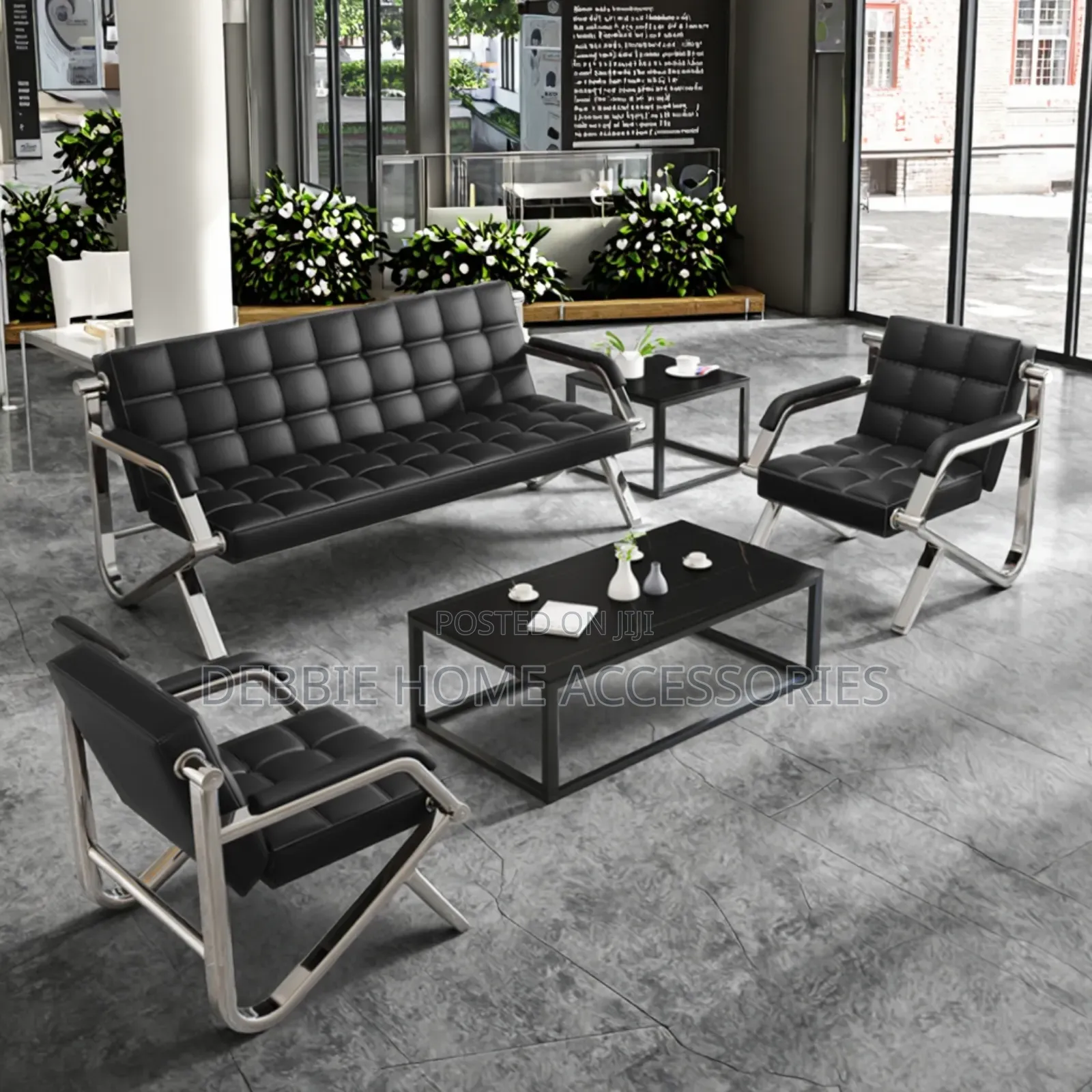 Modern Chesterfield Office Sofa Set Durable Pu Leather Cover -9903