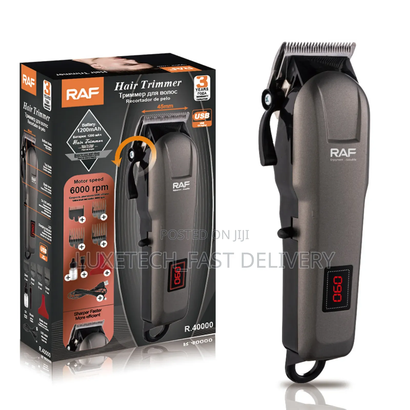 Raf R.40000 Hair Trimmer, Rechargeable Cordless Hair Clipper