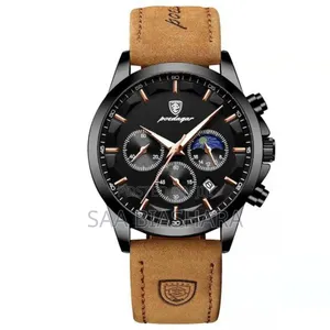 Poedagar Luxury Waterproof Watch Brown Genuine Leather Belt Bc