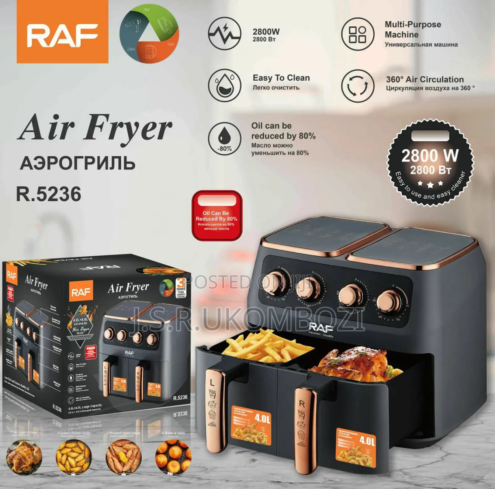 *Raf Air Fryer Double Manual 4+4l