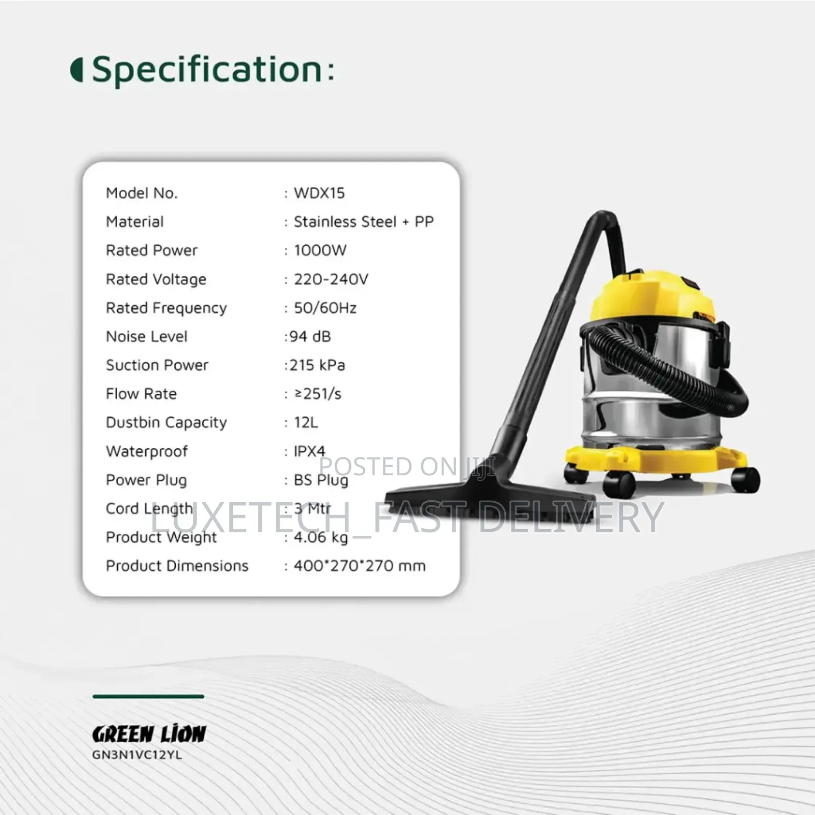 Greenlion Ultra 3 in 1 Vacuum Cleaner 12 Litres (Wet, Dry and Blower)