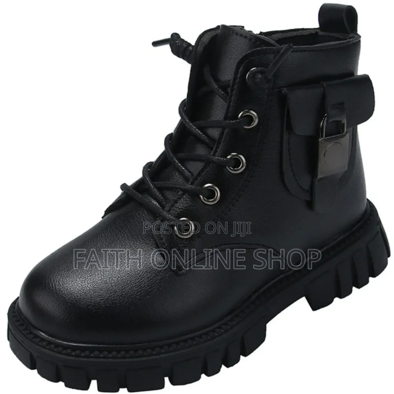 Kids Combat Style Ankle Boot – Black