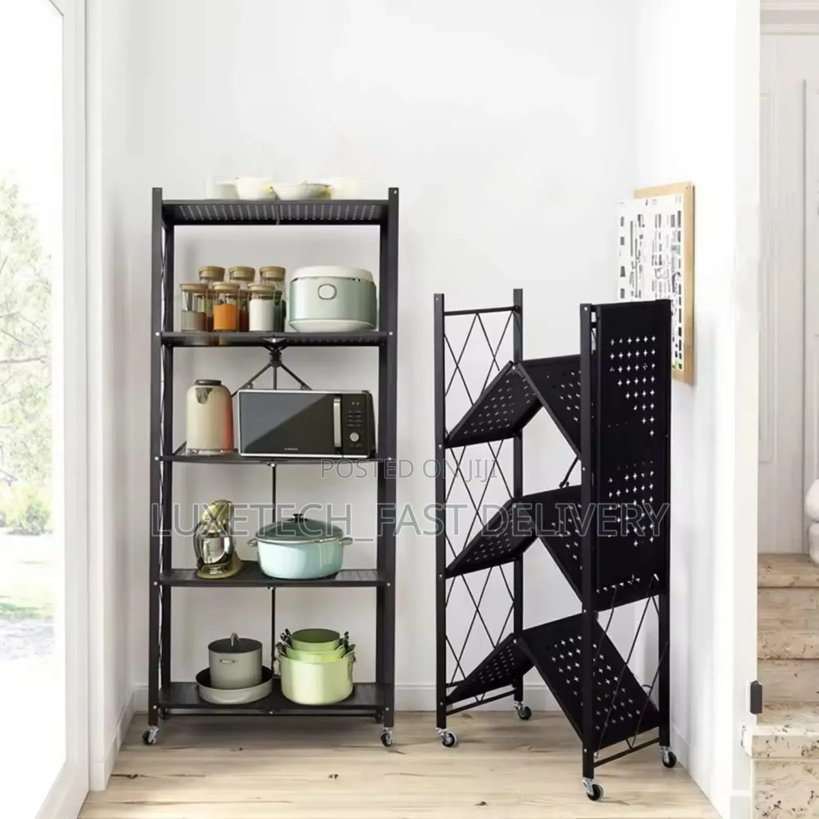 5-Tier Foldable Metal Storage Rack With Wheels